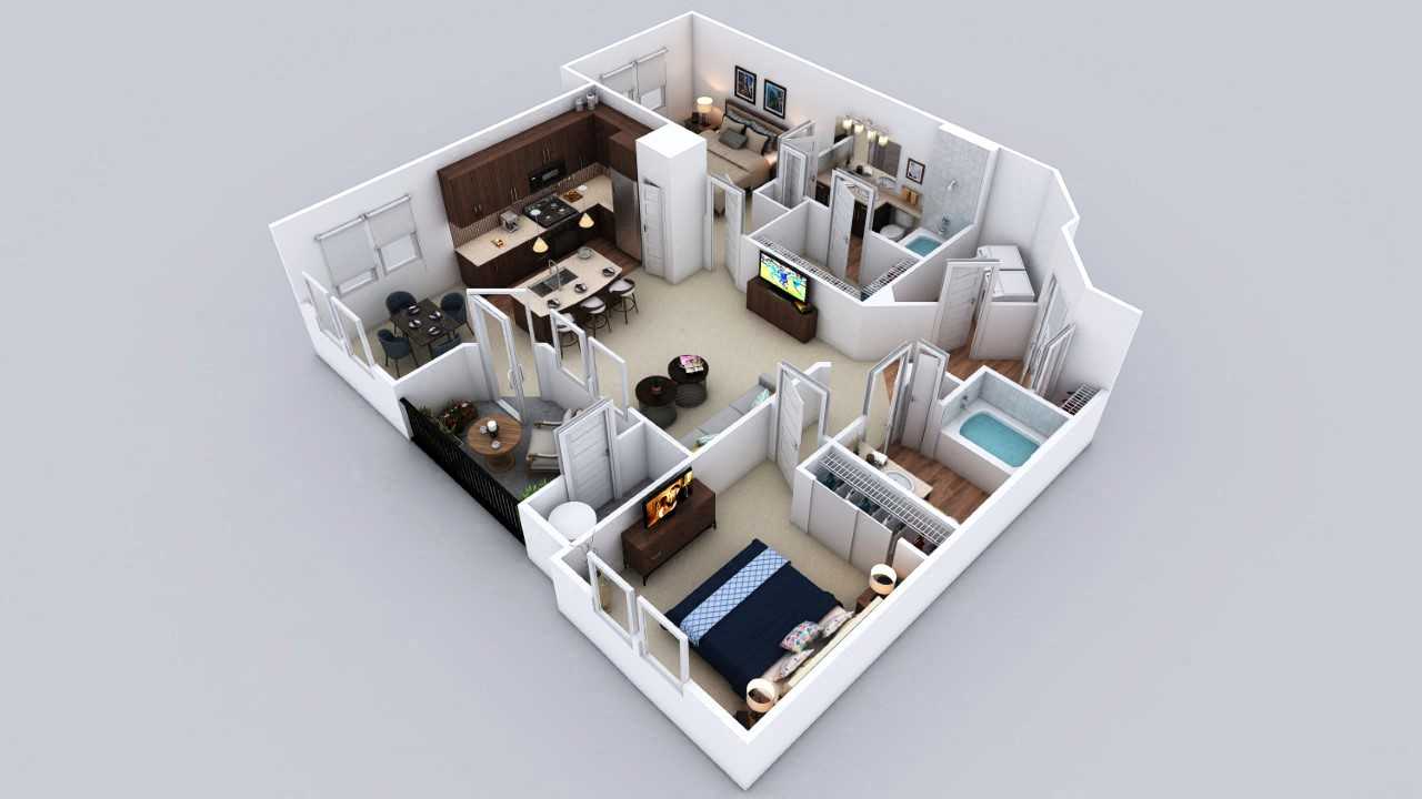 Floor plan for 2 beds, 2 baths, 1151 sqft